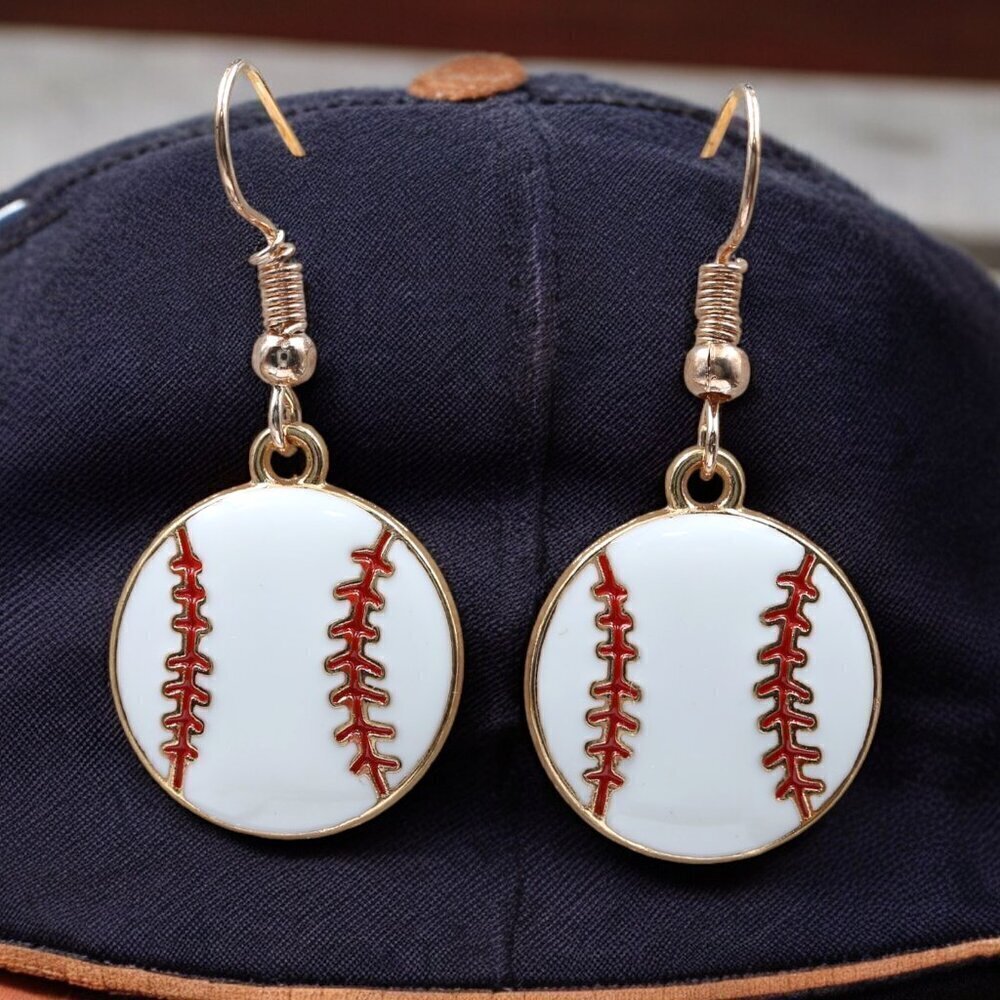 Baseball Enamel Drop Earrings | Handmade